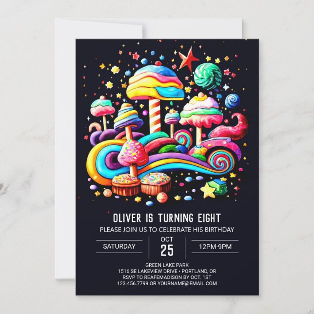 Magic Candyland Birthday Inbjudningar (Framsida)
