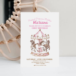 Magic Carousel Unicorn 1st Barns födelsedag Party Inbjudningar