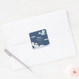 Magic Castle Cute Dragons Barns födelsedag Blue Fyrkantigt Klistermärke