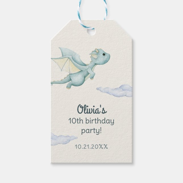 Magic Castle Cute Dragons Barns födelsedag Presentetikett (Framsidan)