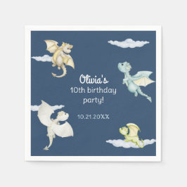Magic Castle Cute Dragons Kids Blue Birthday Pappersservett