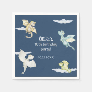 Magic Castle Cute Dragons Kids Blue Birthday Pappersservett