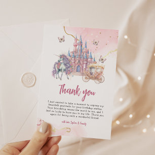 Magic Castle Unicorn Rosa Princess 1:a födelsedage Tack Kort