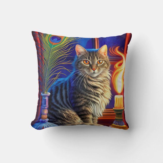 Magic Cat and Swing Ghost Halloween Kudde (Framsida)