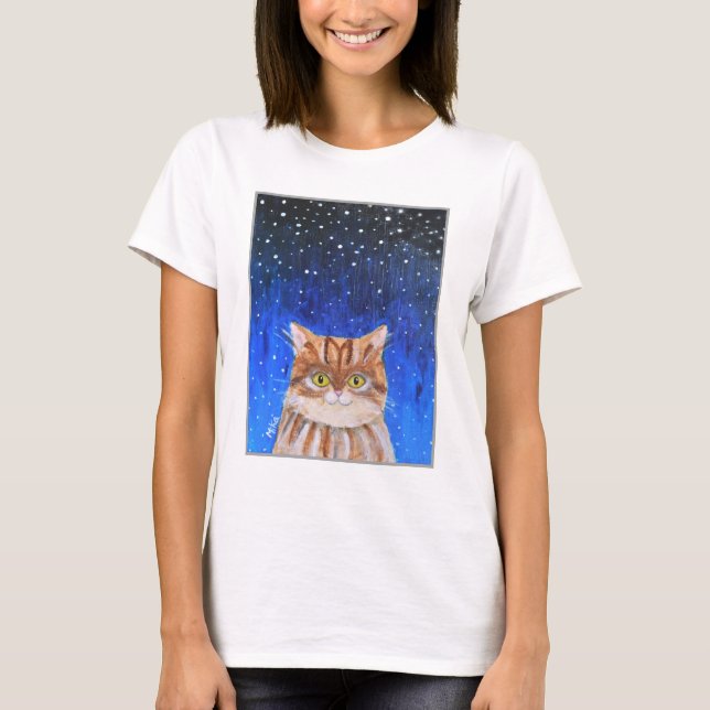 Magic Cat Långhårig Brown Tabby katt Älskare Art T Shirt (Framsida)