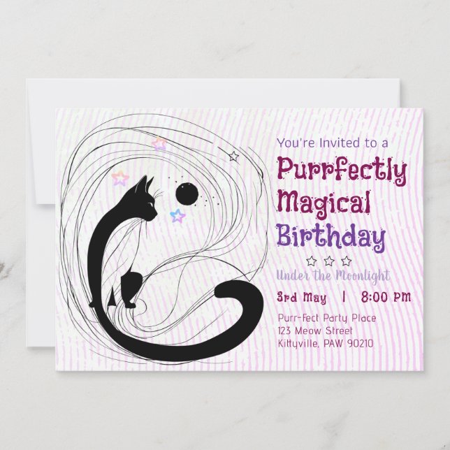 Magic Cat Moonlight Birthday Inbjudningar (Framsida)