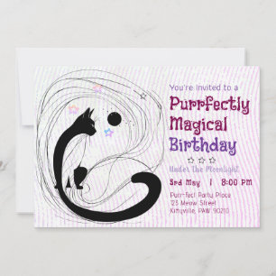 Magic Cat Moonlight Birthday Inbjudningar