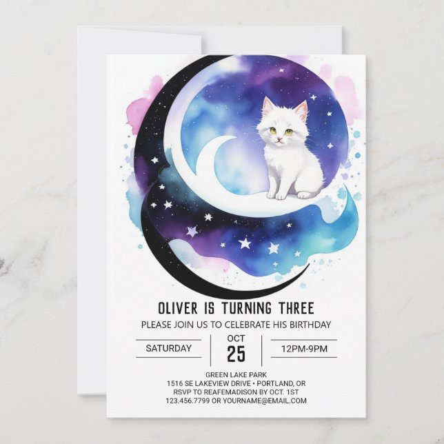 Magic Cat Printable Birthday Inbjudningar (Framsida)