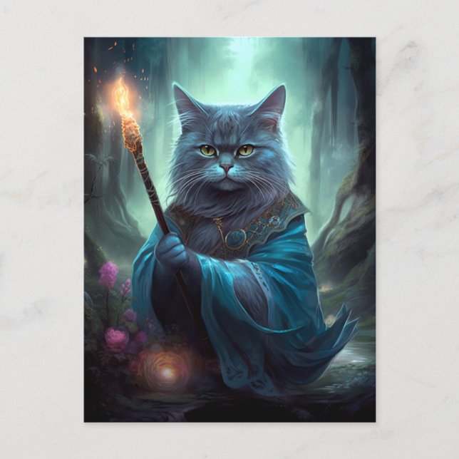 Magic Cat Whimsical Fantasy Art Vykort (Framsida)