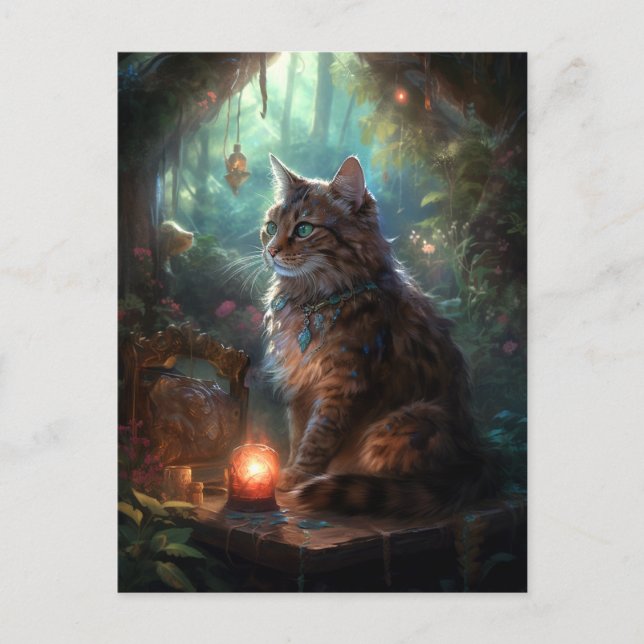 Magic Cat Whimsical Fantasy Art Vykort (Framsida)