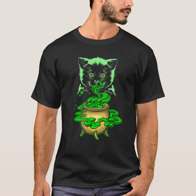 Magic Cat Witch Occult Alchemy Wicca Witchcraft T Shirt (Framsida)