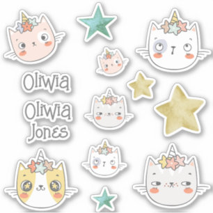 Magic caticorn Kawaii Grönt Sticker pack Klistermärken