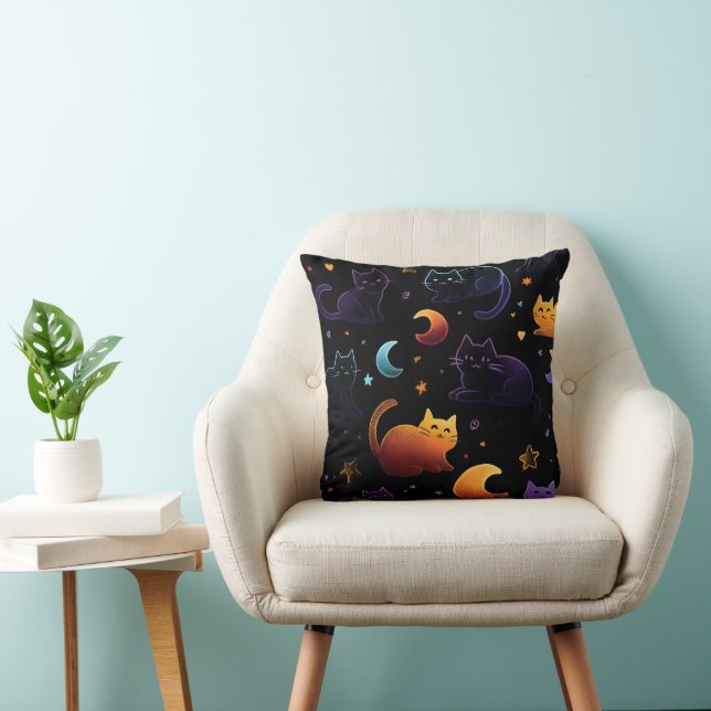 Magic Celestial Cat Mönster med Måne Kudde (Stol)