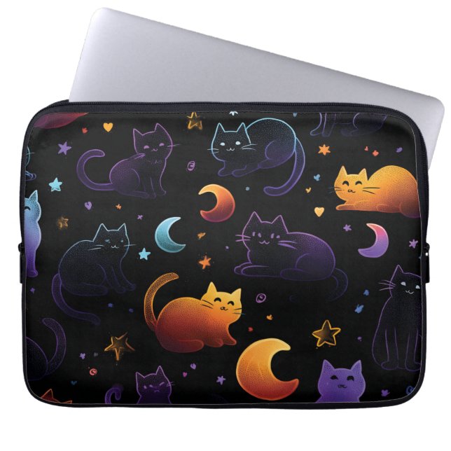Magic Celestial Cat Mönster med Måne Laptop Fodral (Framsidan)
