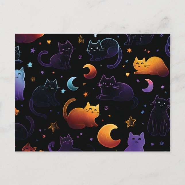Magic Celestial Cat Mönster med Måne Vykort (Framsida)