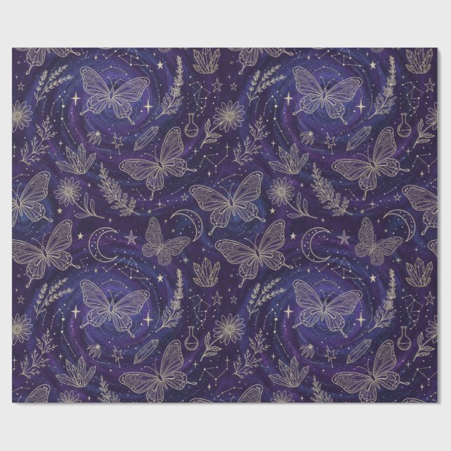 Magic Celestial Garden with Butterflies, Lavender Presentpapper (Platt)