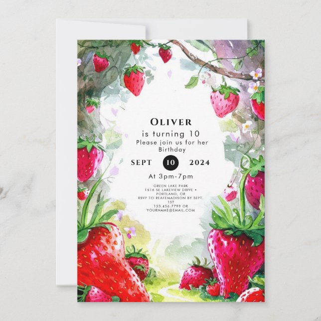 Magic Charming Strawberry Birthday Inbjudningar (Framsida)