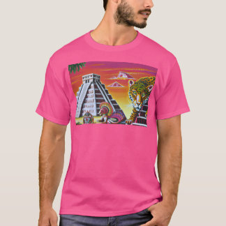 Magic Chichen Itza Mayan Jaguar Scene Long T Shirt
