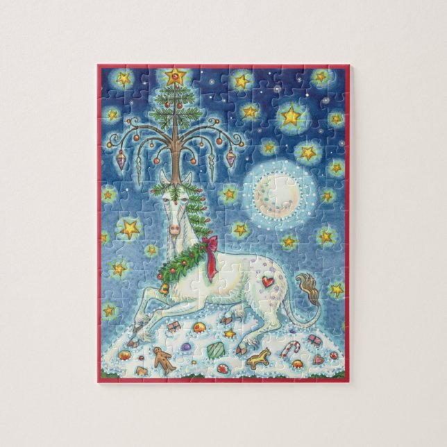 MAGIC CHRISTMAS UNICORN, HELGDAG FANTASY PUZZLE PUSSEL (Vertikal)
