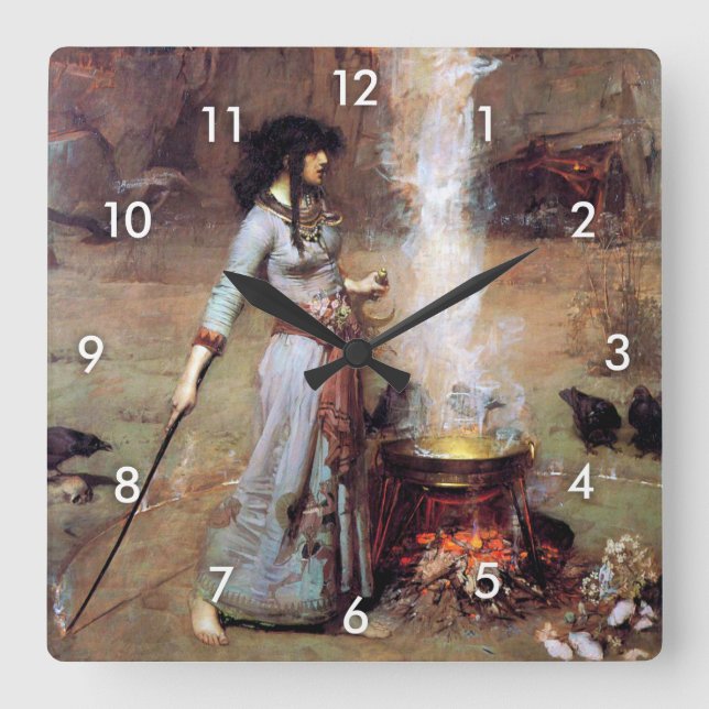 Magic Circle, John William Waterhouse Fyrkantig Klocka (Framsida)