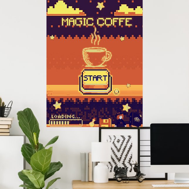 Magic Coffee - Retro Pixel Art Gamer Poster | 8-Bi (Hemmakontoret)