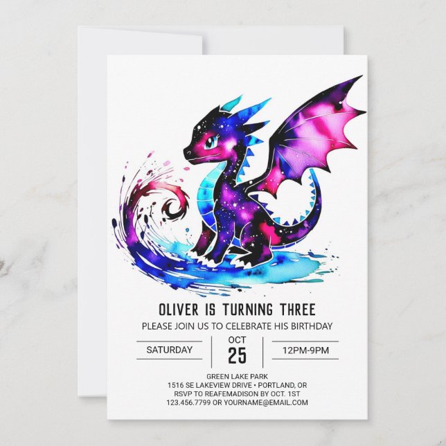 Magic Colorful Dragon Digital Boy Birthday Inbjudningar (Framsida)
