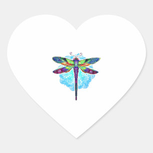 Magic Colorful Dragonfly Mandala Hjärtformat Klistermärke