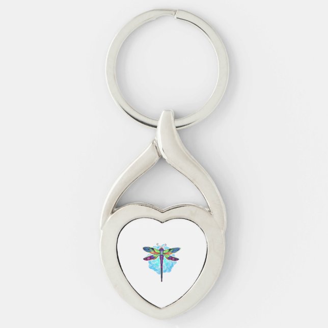 Magic Colorful Dragonfly Mandala Twisted Heart Silverfärgad Nyckelring (Framsidan)