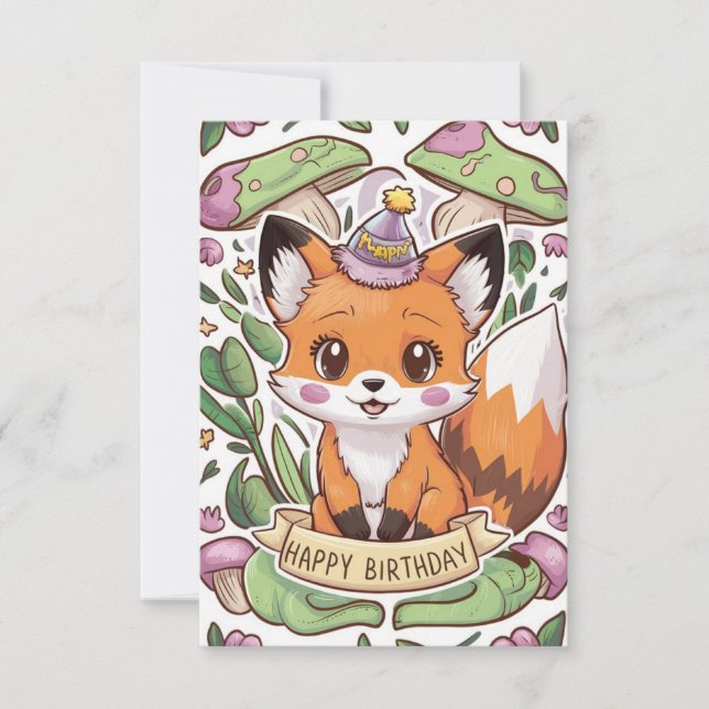 Magic Colorful Fox Birthday-kort Kort (Framsida)