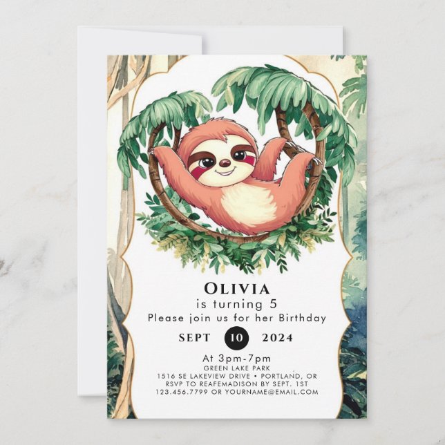 Magic Colorful Sloth Birthday Inbjudningar (Framsida)
