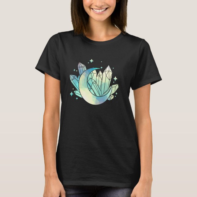 Magic Crystal Måne Wiccan Witch Spirituality Egi T Shirt (Framsida)