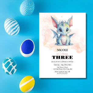 Magic Cute Baby Dragon Fairytale Kid Birthday Inbjudningar