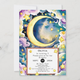 Magic Cute Måne Birthday Inbjudningar