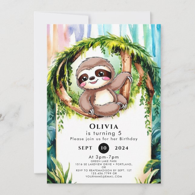 Magic Cute Sloth Birthday Inbjudningar (Framsida)