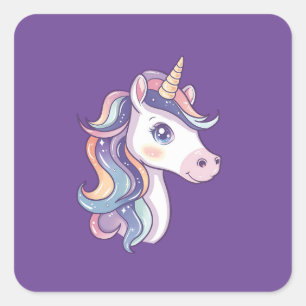 Magic Cute Sparkly Pastel Unicorn Fyrkantigt Klistermärke