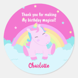 Magic Cute Unicorn Birthday Runt Klistermärke