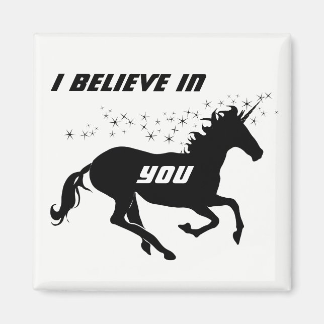 Magic Cute Unicorn Black and White Inspirational Magnet (Framsidan)