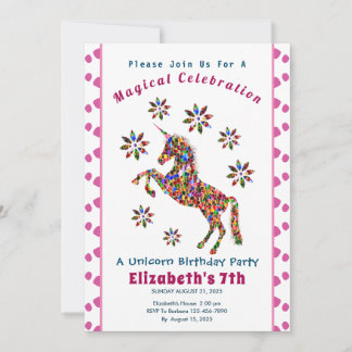 Magic Cute Unicorn Glitter Birthday bjudande Inbjudningar