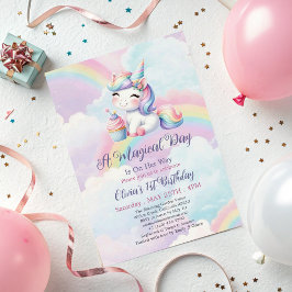 Magic Cute Unicorn Rainbow 1 Birth Day Inbjudningar