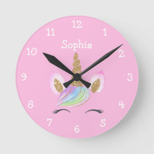 Magic Cute Unicorn Rainbow Personlig Girl Rund Klocka