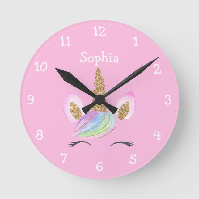 Magic Cute Unicorn Rainbow Personlig Girl Rund Klocka (Framsida)