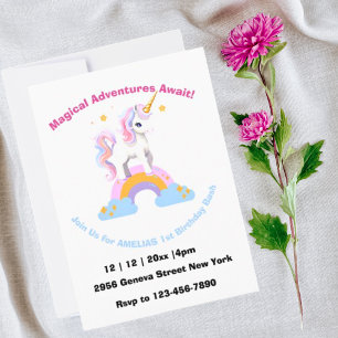 Magic Cute Vattencolor Rinbow Unicorn-födelsedag Inbjudningar