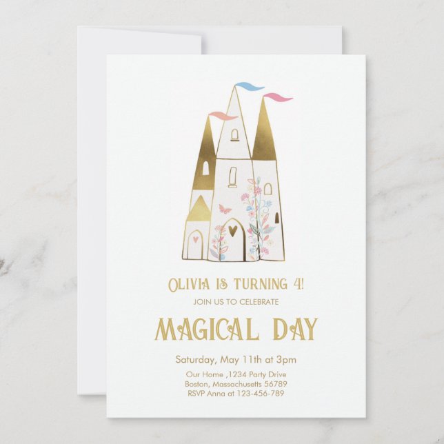 Magic Day Princess Castle Girl Birthday Inbjudningar (Framsida)
