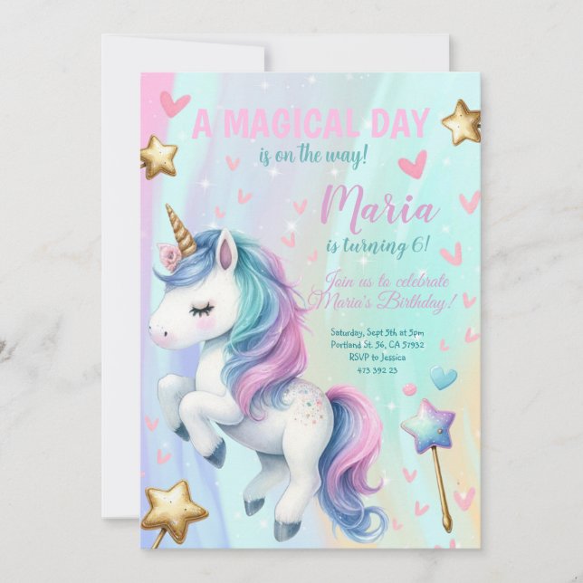 Magic Day Unicorn Födelsedagsfest inbjudan (Framsida)