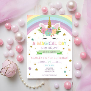 Magic Day Unicorn och Rainbows Birthday Inbjudningar