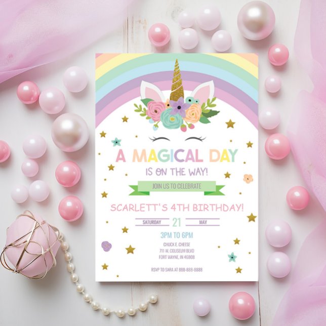 Magic Day Unicorn och Rainbows Birthday Inbjudningar (Skapare uppladdad)