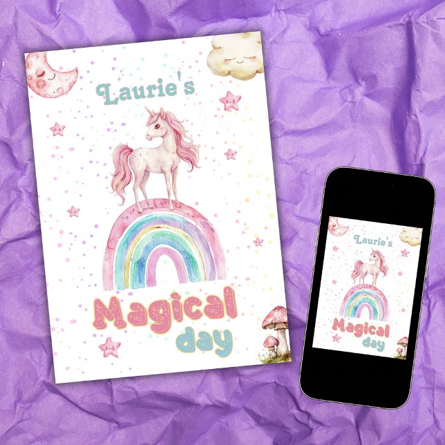 Magic Day Unicorn Pastel Rainbow Confetti Girly Inbjudningar (Skapare uppladdad)