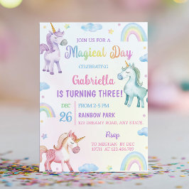 Magic Day Unicorn Rainbow Birthday-inbjudan Inbjudningar