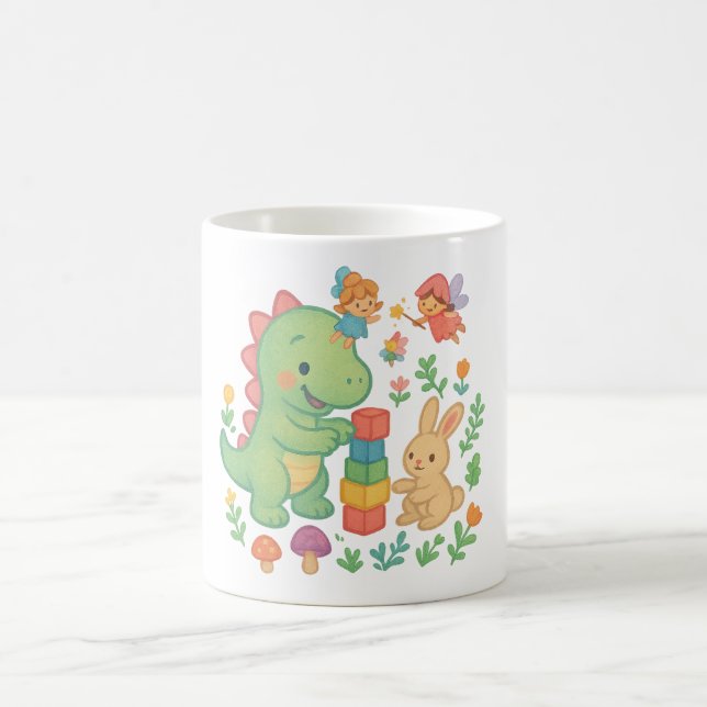 Magic Dino & Bunny - Cute Fairy Tale Friends Mugg (Center)