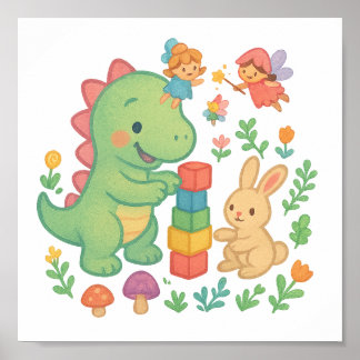Magic Dino & Bunny - Cute Fairy Tale Friends Pos Poster